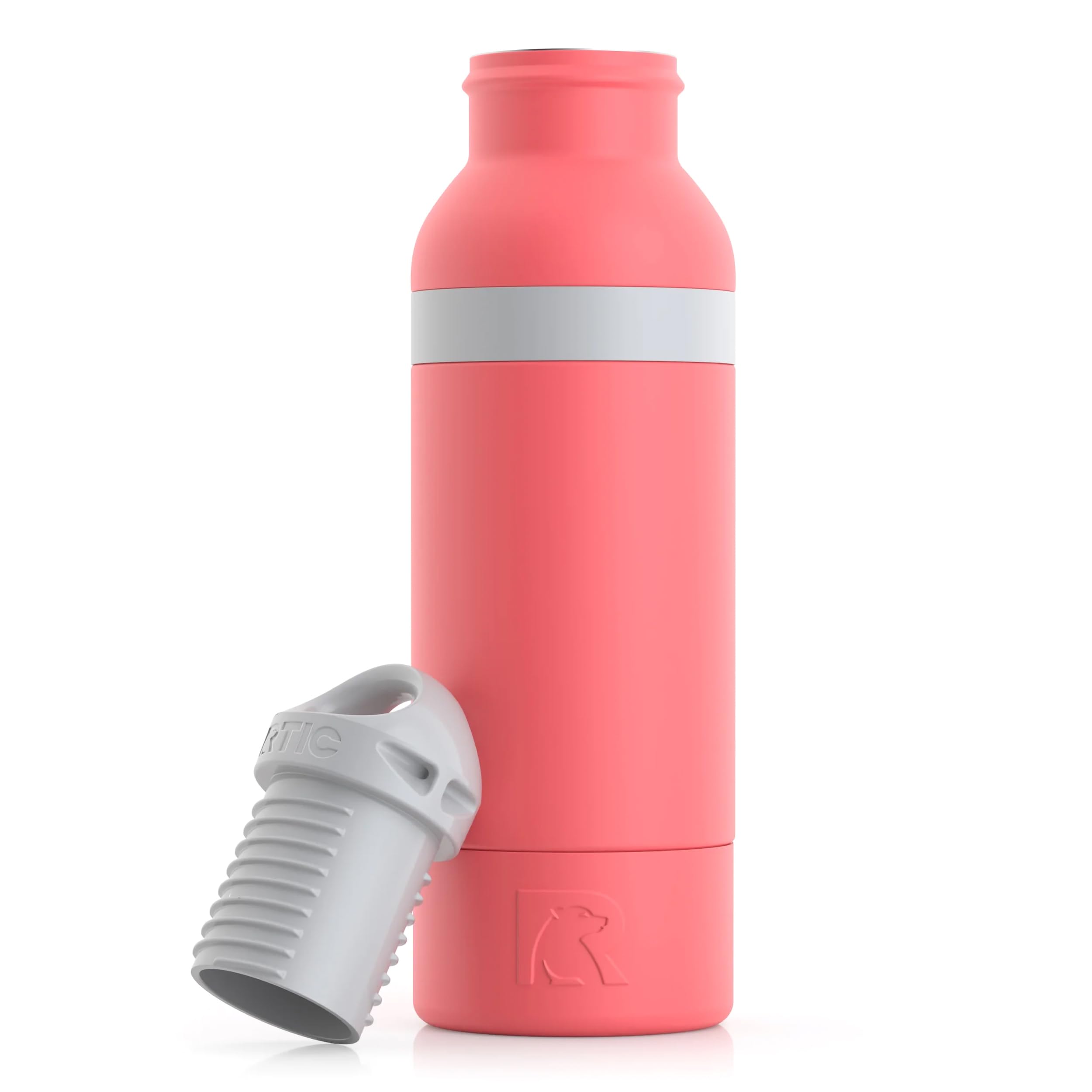 RTIC Bottle Chiller, Insulated Cooler for 12oz Glass Soda or 16oz Aluminum Bottles, Double Wall Vacuum Insulation, Stainless Steel, Sweat Proof with Bottle Opener, Marine