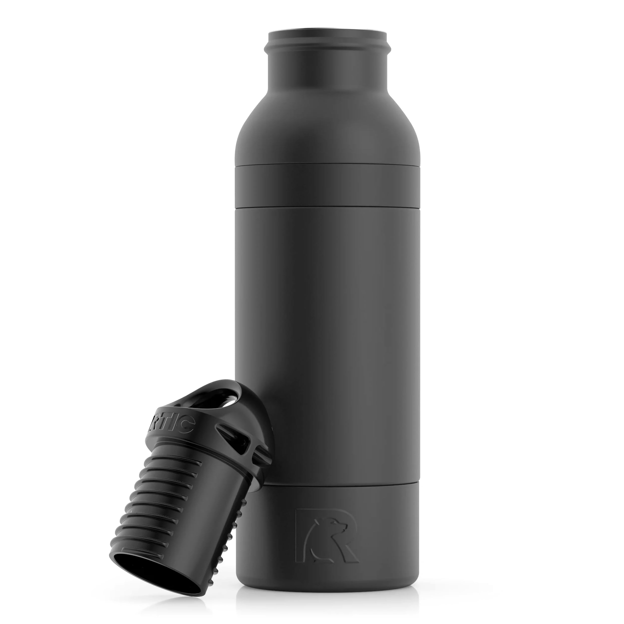 RTIC Bottle Chiller, Insulated Cooler for 12oz Glass Soda or 16oz Aluminum Bottles, Double Wall Vacuum Insulation, Stainless Steel, Sweat Proof with Bottle Opener, Marine