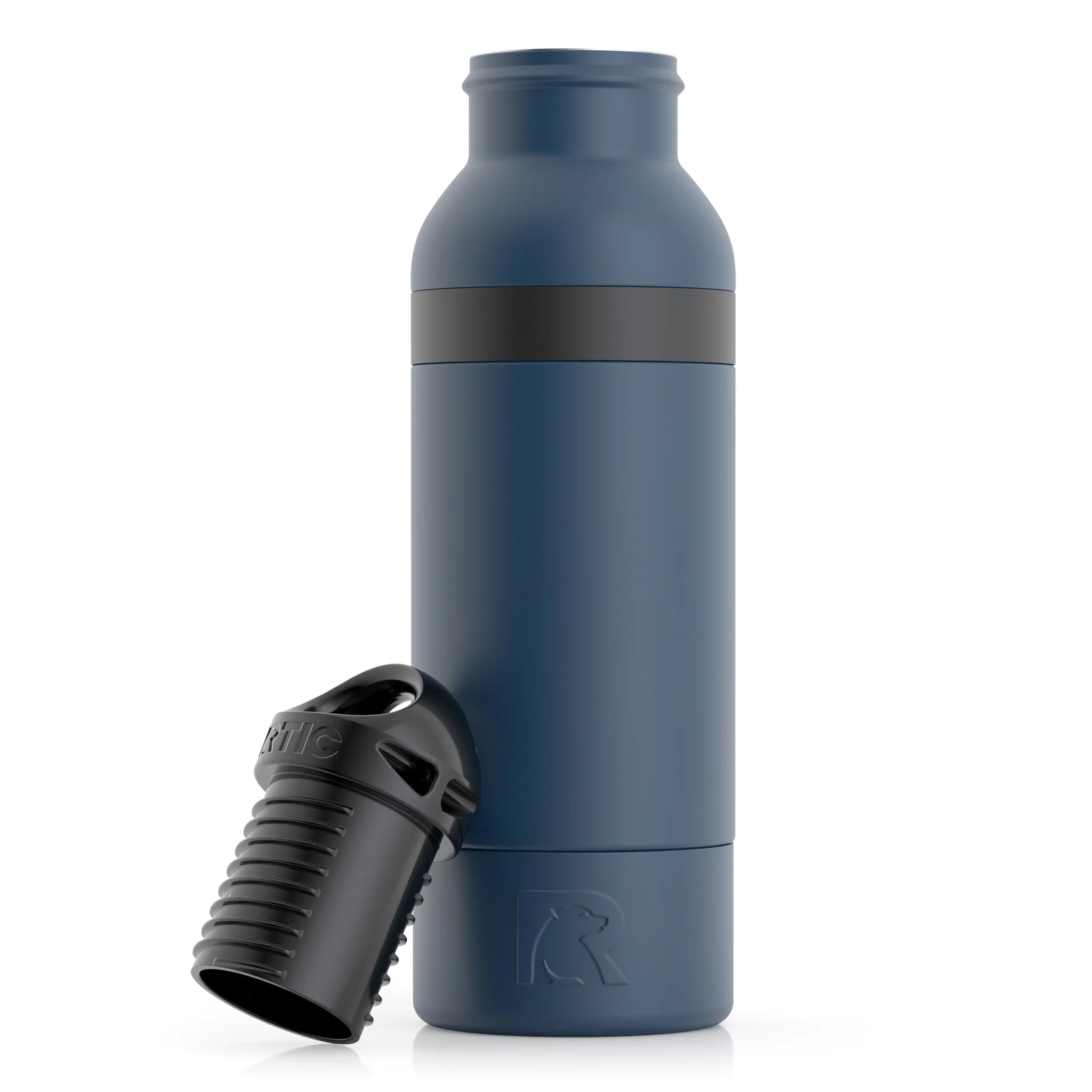 RTIC Bottle Chiller, Insulated Cooler for 12oz Glass Soda or 16oz Aluminum Bottles, Double Wall Vacuum Insulation, Stainless Steel, Sweat Proof with Bottle Opener, Marine