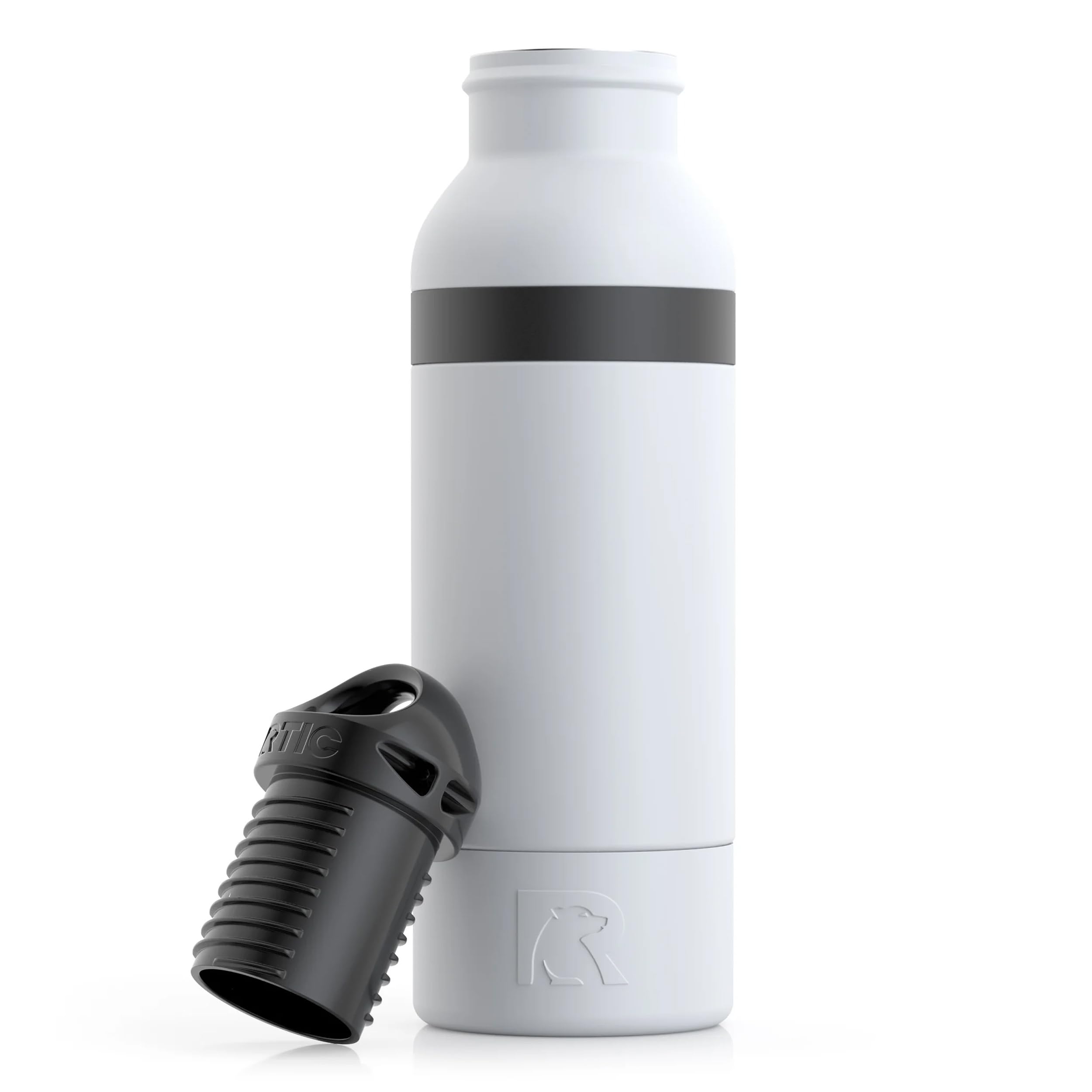 RTIC Bottle Chiller, Insulated Cooler for 12oz Glass Soda or 16oz Aluminum Bottles, Double Wall Vacuum Insulation, Stainless Steel, Sweat Proof with Bottle Opener, Marine