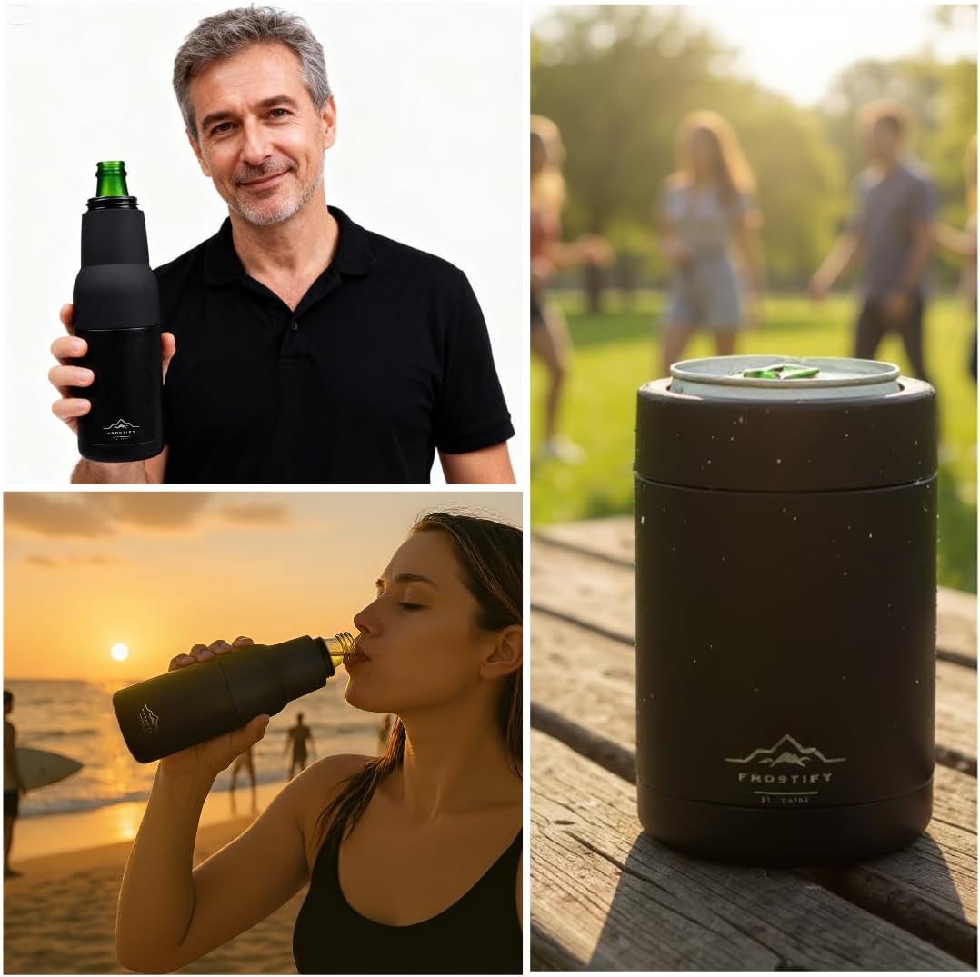 Stainless Steel Can Cooler – Insulated Beer Cooler for Cans with Bottle Opener – Ultimate Drink Cooler & Beer Gifts for Men