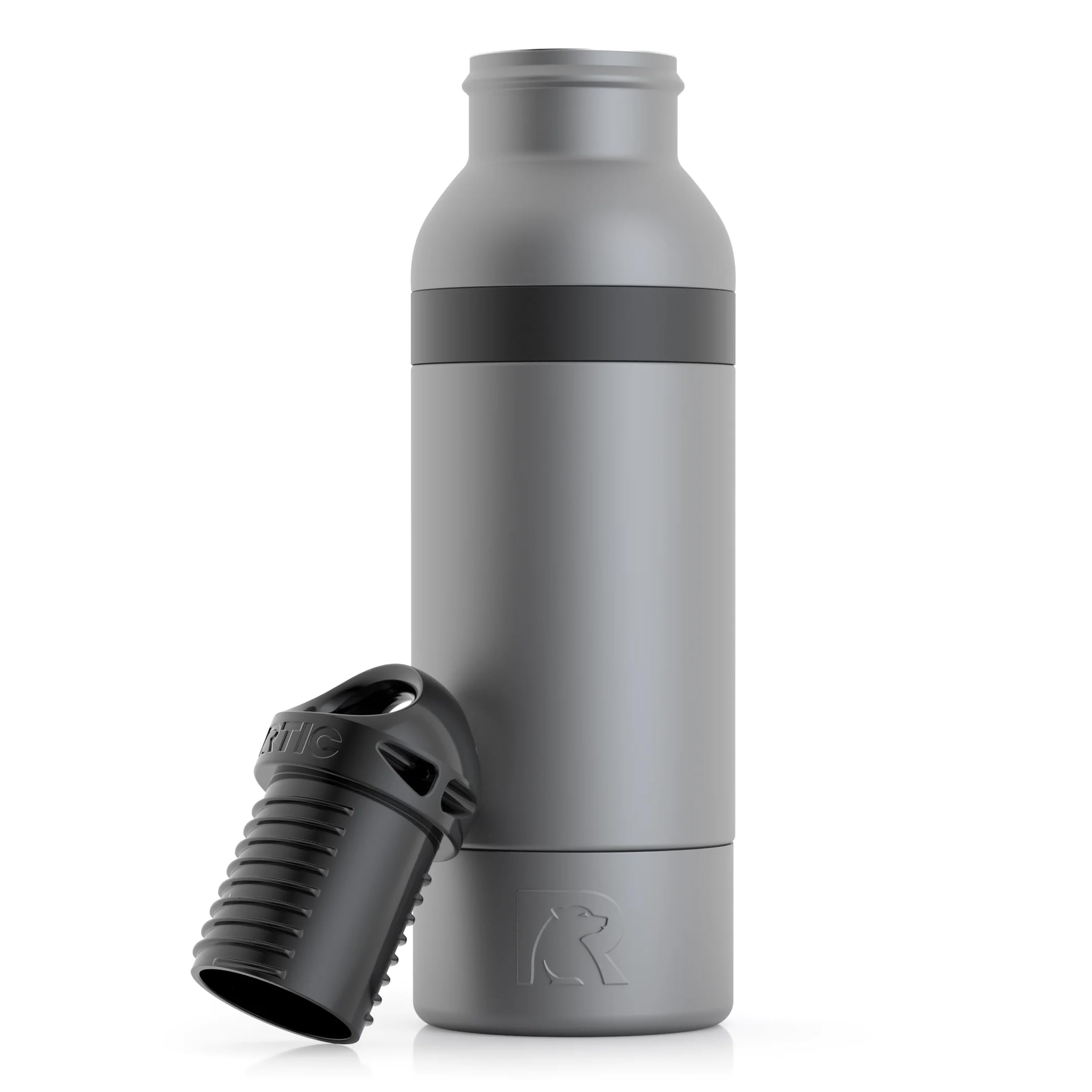 RTIC Bottle Chiller, Insulated Cooler for 12oz Glass Soda or 16oz Aluminum Bottles, Double Wall Vacuum Insulation, Stainless Steel, Sweat Proof with Bottle Opener, Marine