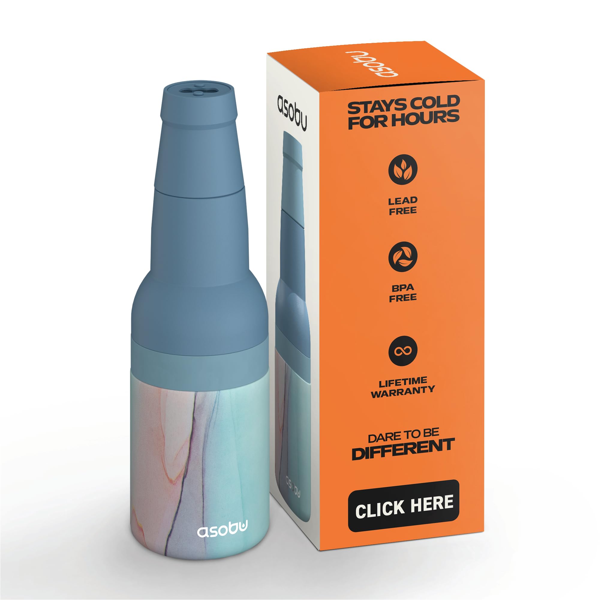 Asobu Frosty Beer Holder 2 Go Vacuum Insulated Double Walled Stainless Steel Beer Can and Bottle Cooler with Beer Opener, Bpa Free, Fits Standard 12oz Bottles, Gift for Beer Lovers (Green Ocean)