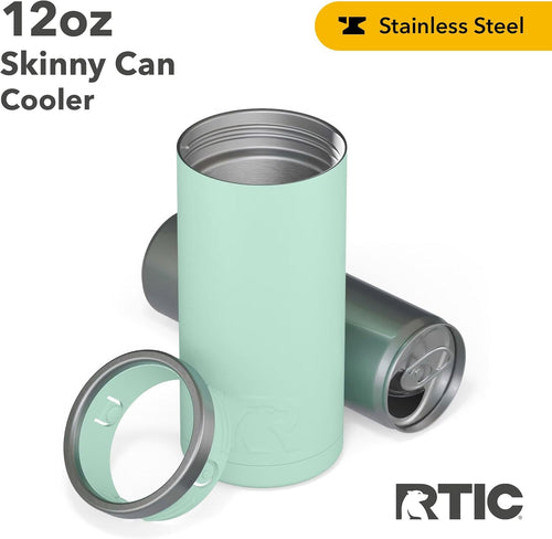RTIC Skinny Can Cooler, Fits All 12oz Slim Cans, Insulated Stainless Steel, Sweat-Proof, Keeps Cold Longer, Fresh Mint