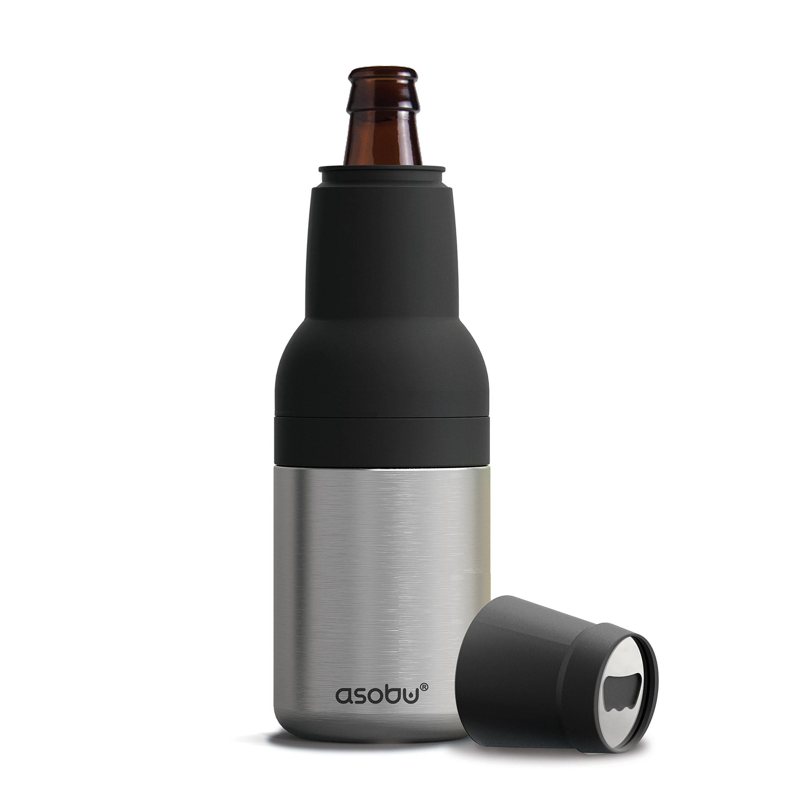 Asobu Frosty Beer Holder 2 Go Vacuum Insulated Double Walled Stainless Steel Beer Can and Bottle Cooler with Beer Opener, Bpa Free, Fits Standard 12oz Bottles, Gift for Beer Lovers (Green Ocean)