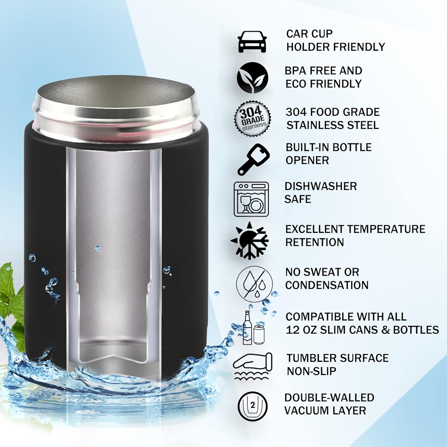 Stainless Steel Can Cooler – Insulated Beer Cooler for Cans with Bottle Opener – Ultimate Drink Cooler & Beer Gifts for Men