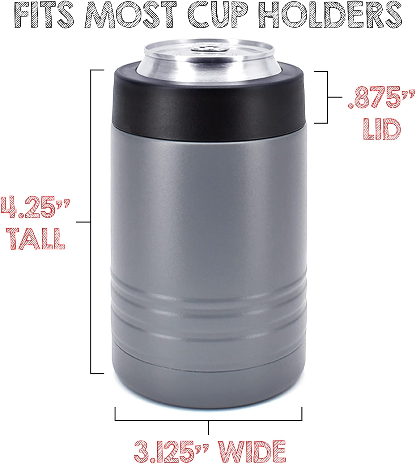 4-in-1 Stainless Steel 12 oz Double Wall Vacuum Insulated Can or Bottle Cooler Keeps Beverage Cold for Hours - Also Fits 16 oz Cans - Powder Coated Dark Gray - Clear Water Home Goods