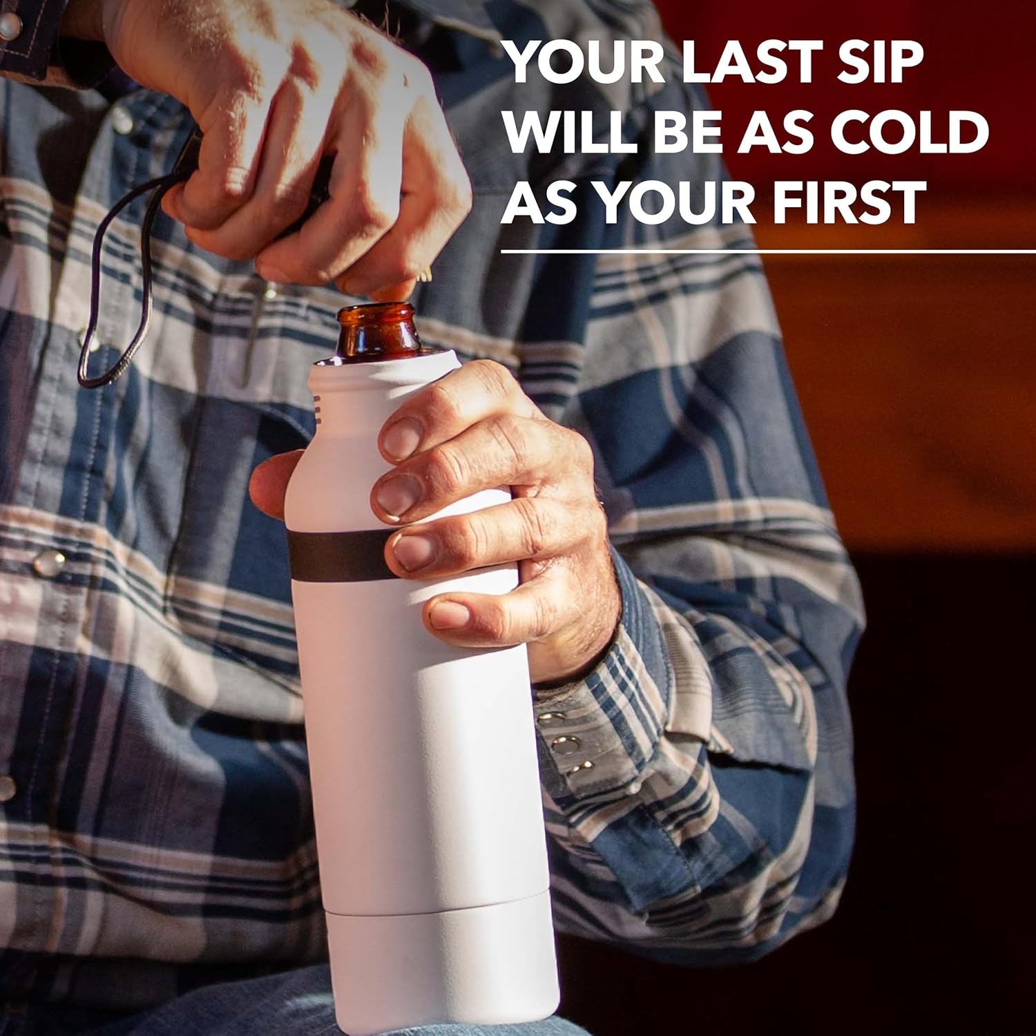 RTIC Bottle Chiller, Insulated Cooler for 12oz Glass Soda or 16oz Aluminum Bottles, Double Wall Vacuum Insulation, Stainless Steel, Sweat Proof with Bottle Opener, Marine